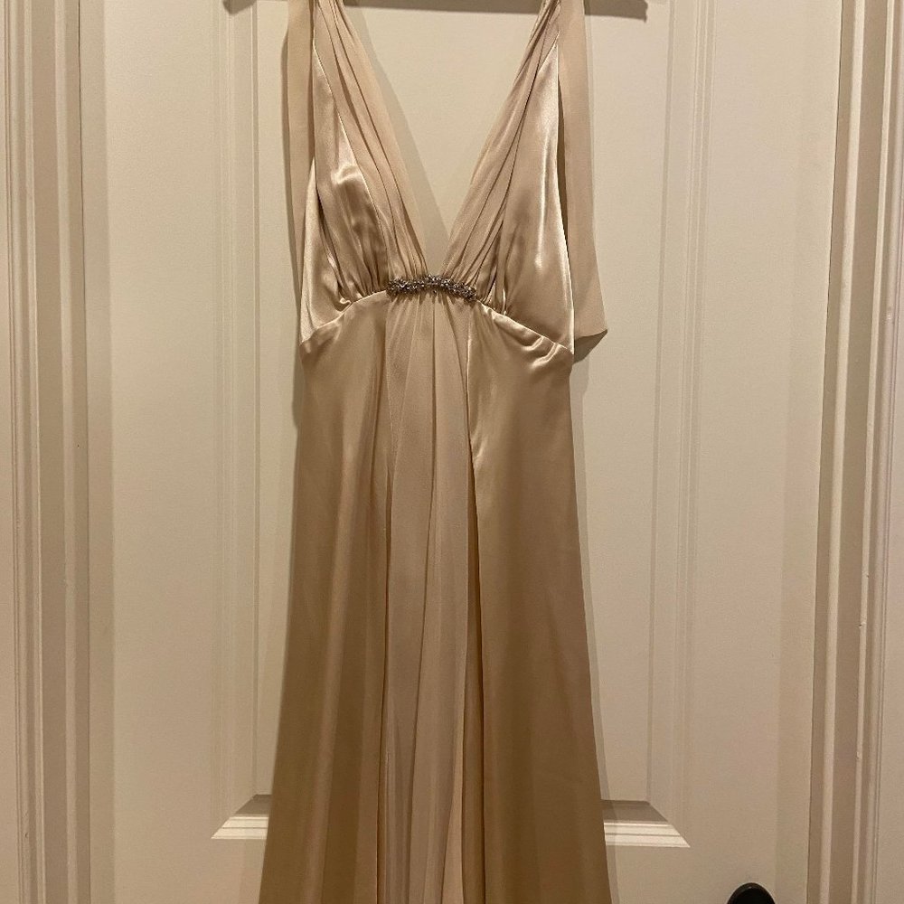 Champagn colored satin cocktail dress, wedding guest dress, holiday dress